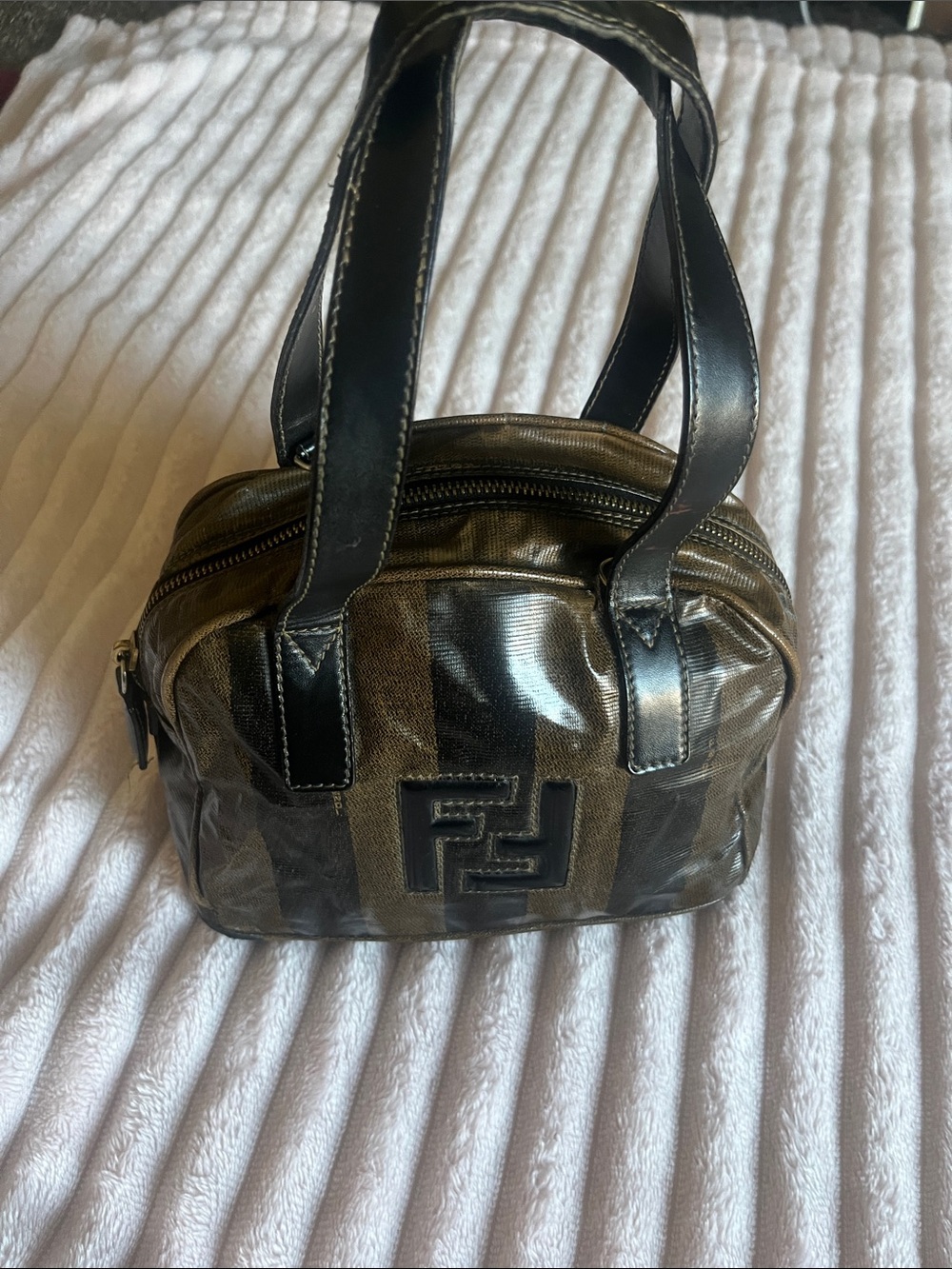 Fendi Vintage FF Pequin Hand Bag - Brown and Black